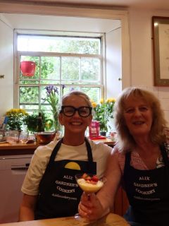 Alix and I after cooking with strawberries