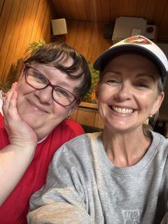 My cousin Pauline and I after our sausage Bagels